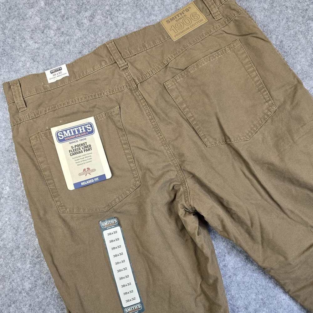 Smith's Workwear Pants Mens 38x32 Brown Fleece Lined Canvas Relaxed 5 Pocket NWT